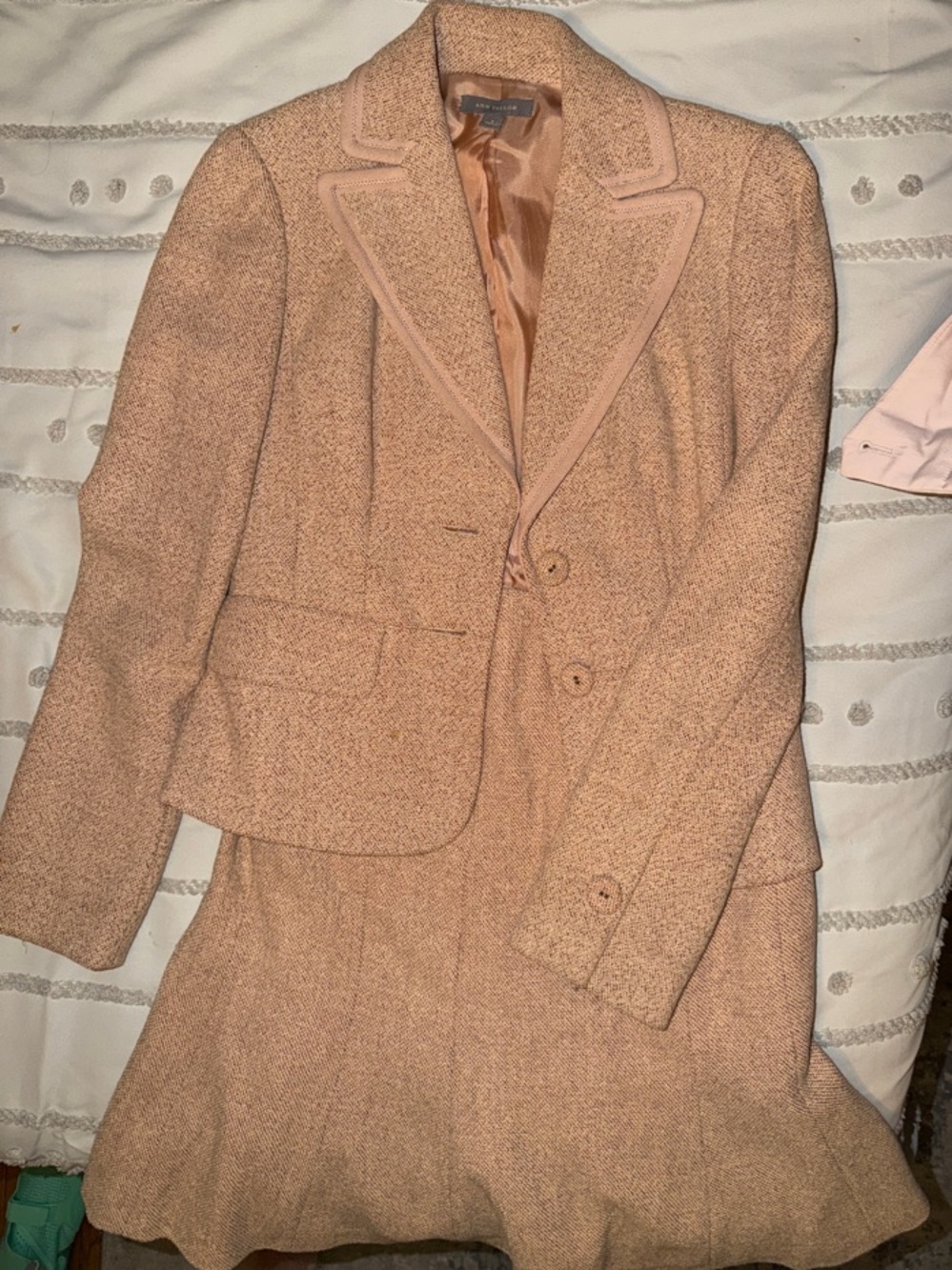 Ann Taylor pale pink tweed Wool-Blend Suit Blazer and Skirt